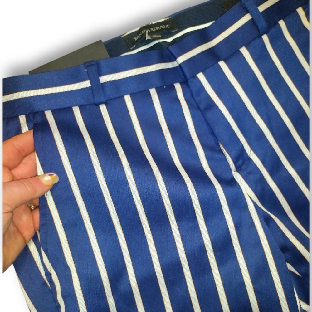 NWT Banana Republic Ryan Pant | Navy White & Rust | Striped Slim Straight Size 2 - Picture 10 of 14